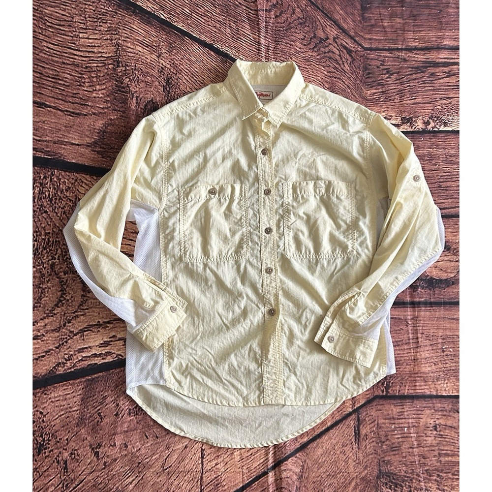Rail Riders Men's X-Small Beige Button-Up‎ Shirt Insect Shield Vent Cape